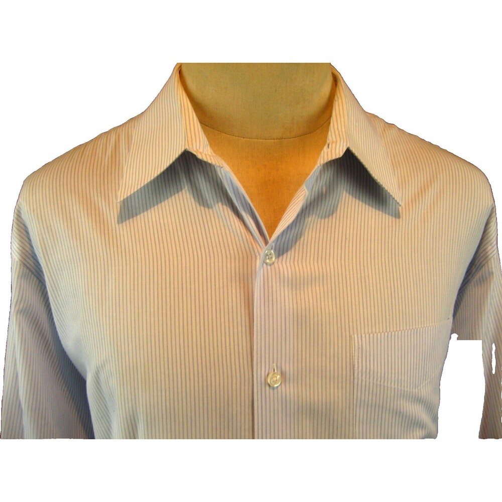 Mens John Ashford Blue Pinstripe LS NonIron Cotton Dress Shirt sz 17x34/35